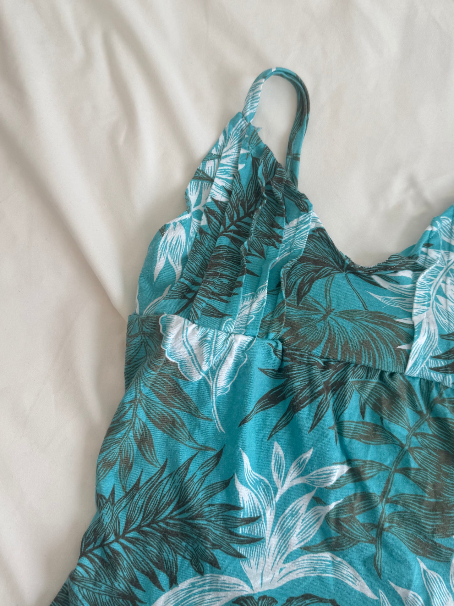 Teal Floral Top with Brown and White Design