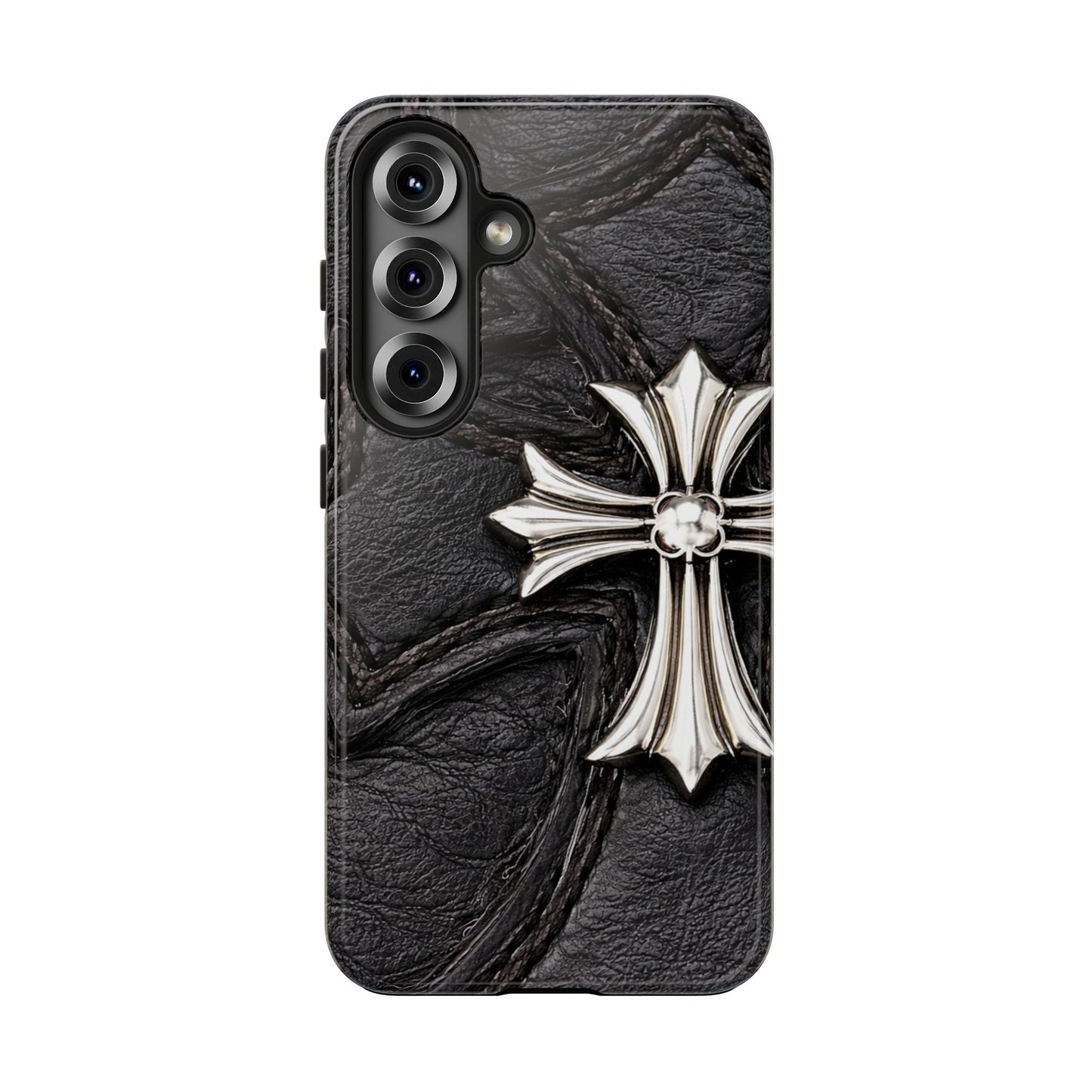 Black Leather Cross - Protective Phone Case