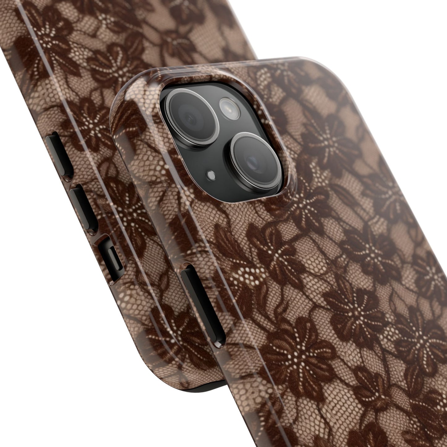 Brown Floral Lace - Protective Phone Case