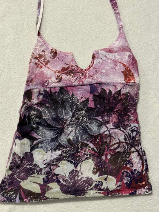 XS Purple Floral Halter Top with Sequins