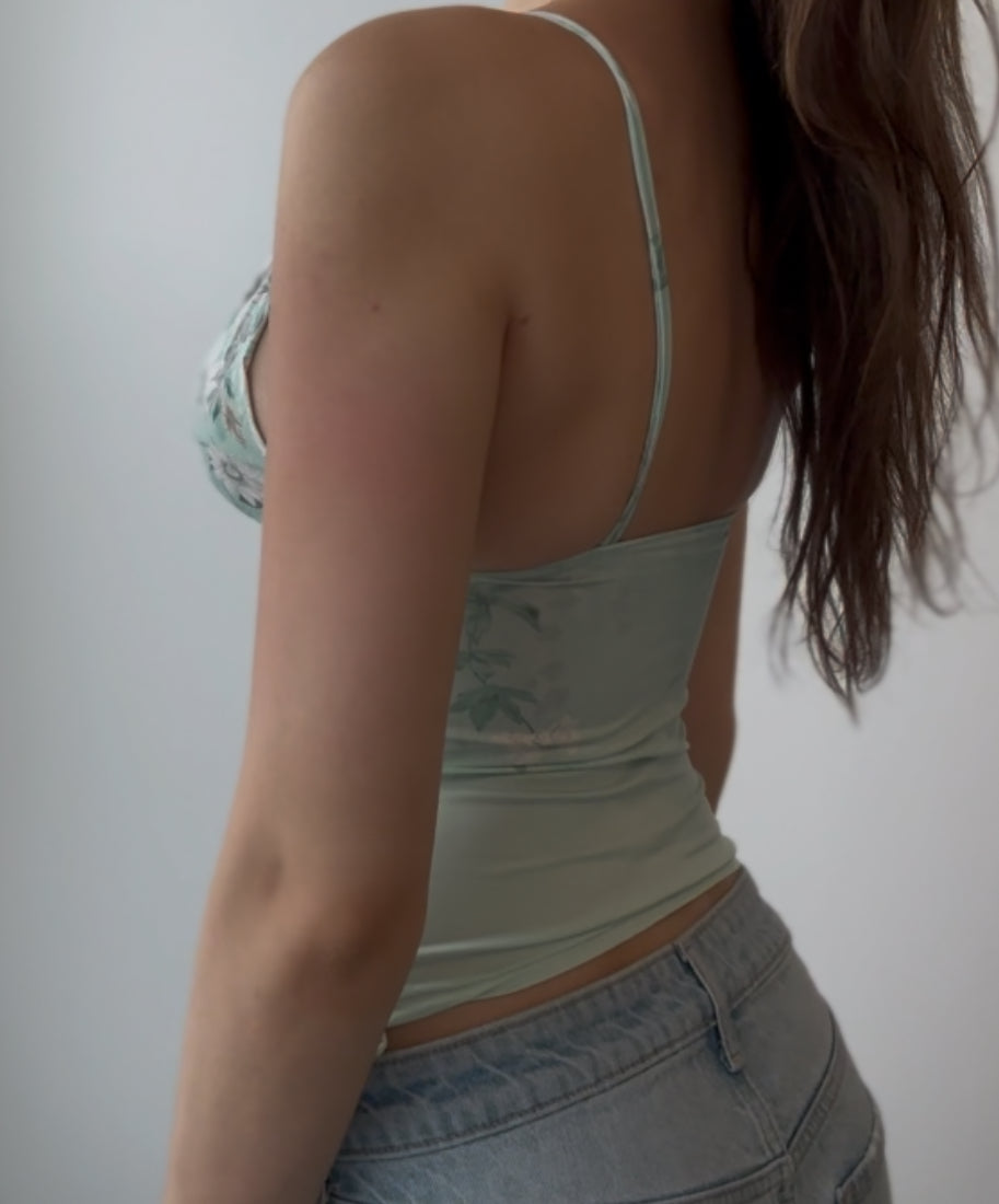 Fitted Green Floral Top