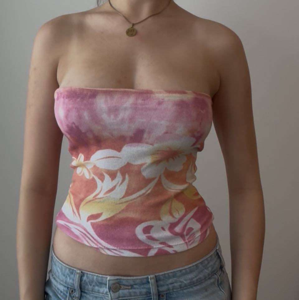 Y2K Warm Color Floral Tube Top