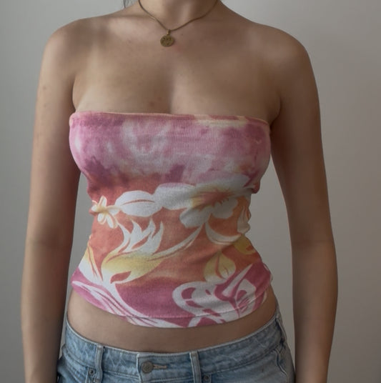 Y2K Warm Color Floral Tube Top