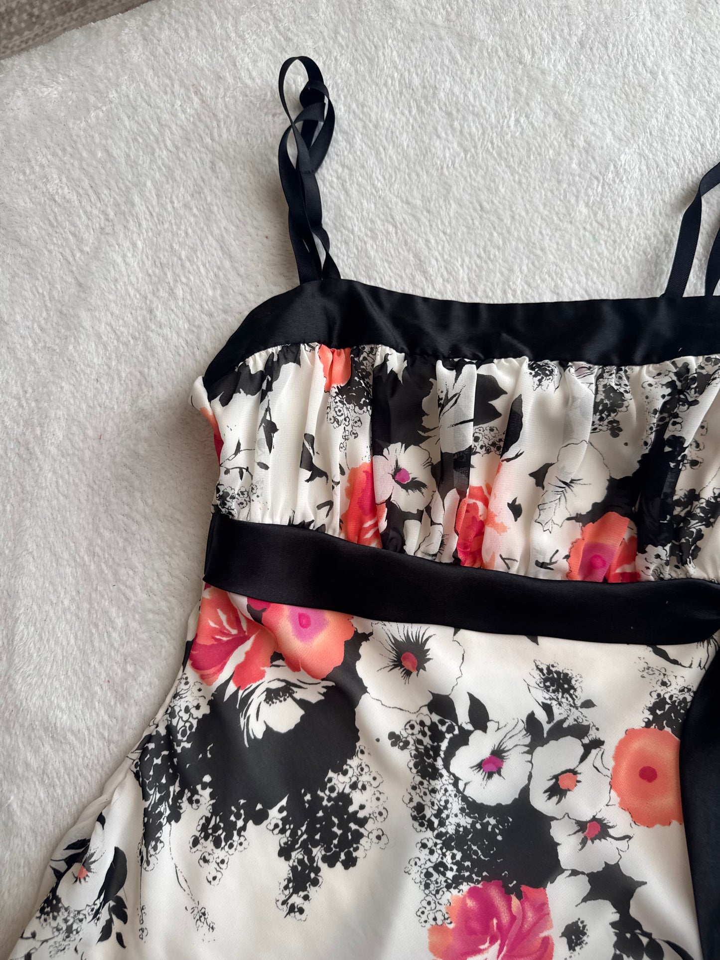 Y2K Floral Top with Black Ribbon