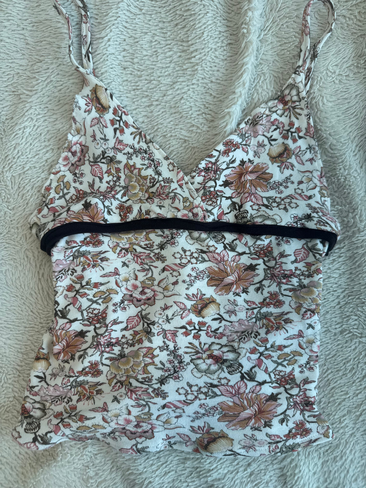 Pink and White Top with Dark Brown Waistband