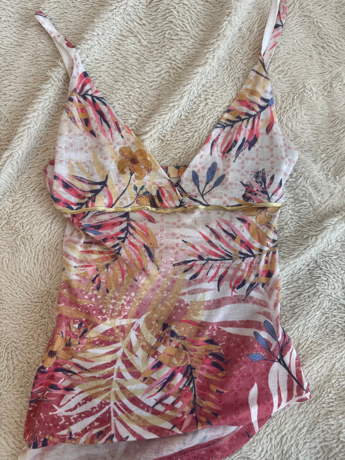 Multicolor Top with Gold Ribbon Waistband