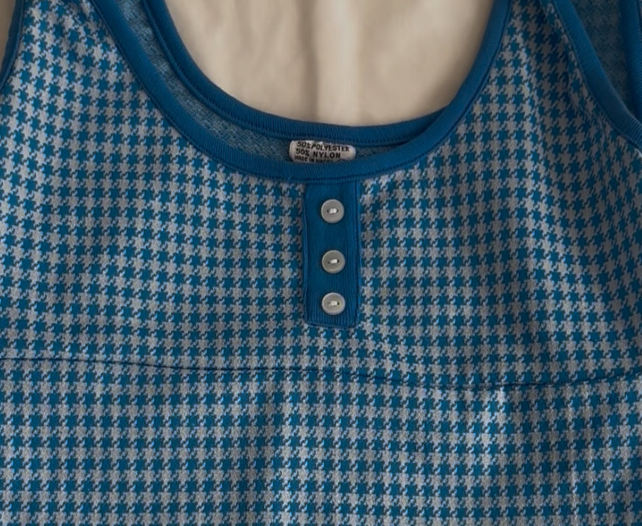 Blue and White Checkered Top with Buttons