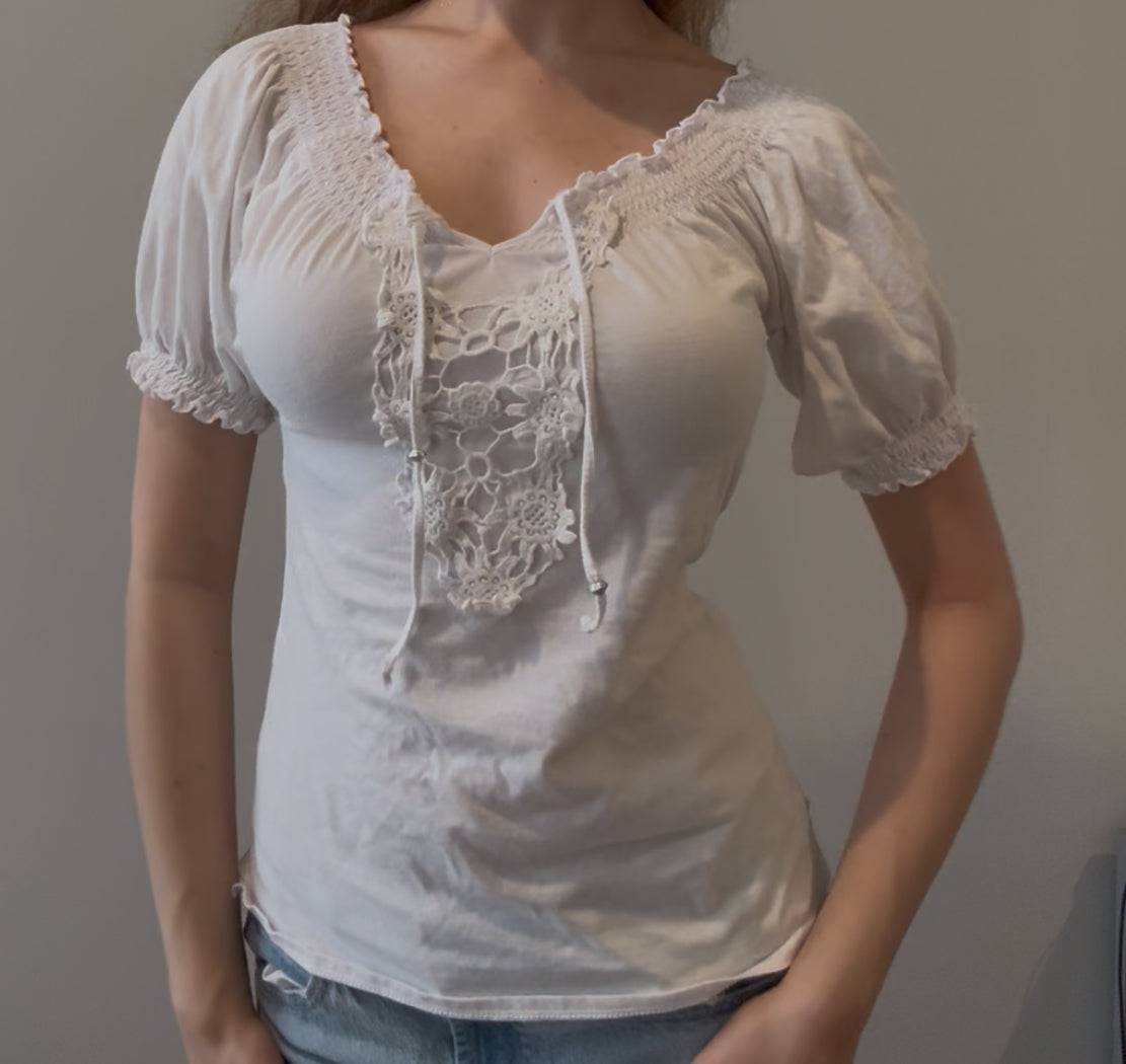 White Blouse with Floral Embroidery