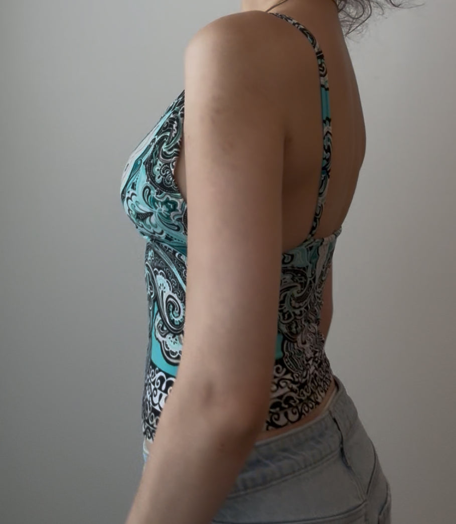 Y2K Aqua Babydoll Top with Unique Design