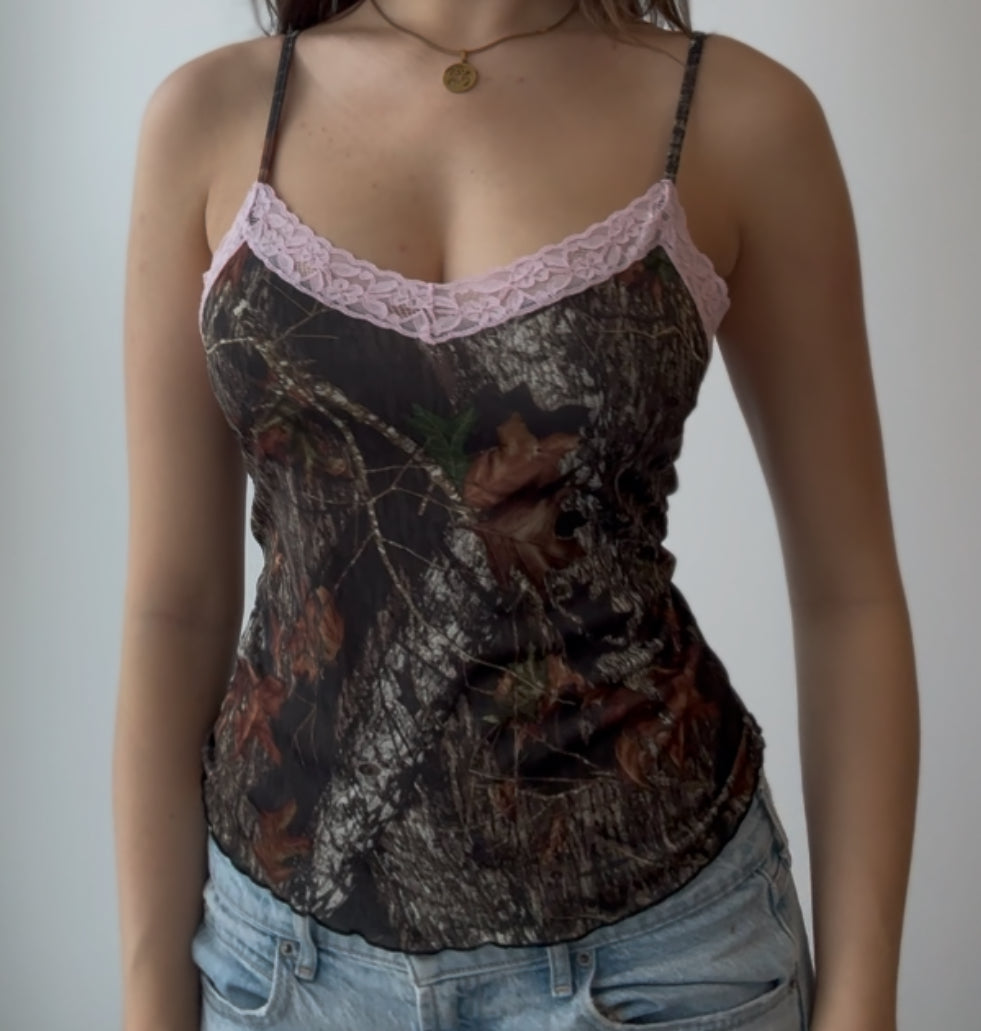 Camo Cami with Pink Lace