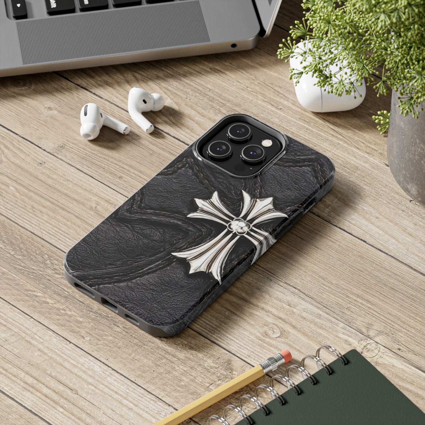 Black Leather Cross - Protective Phone Case