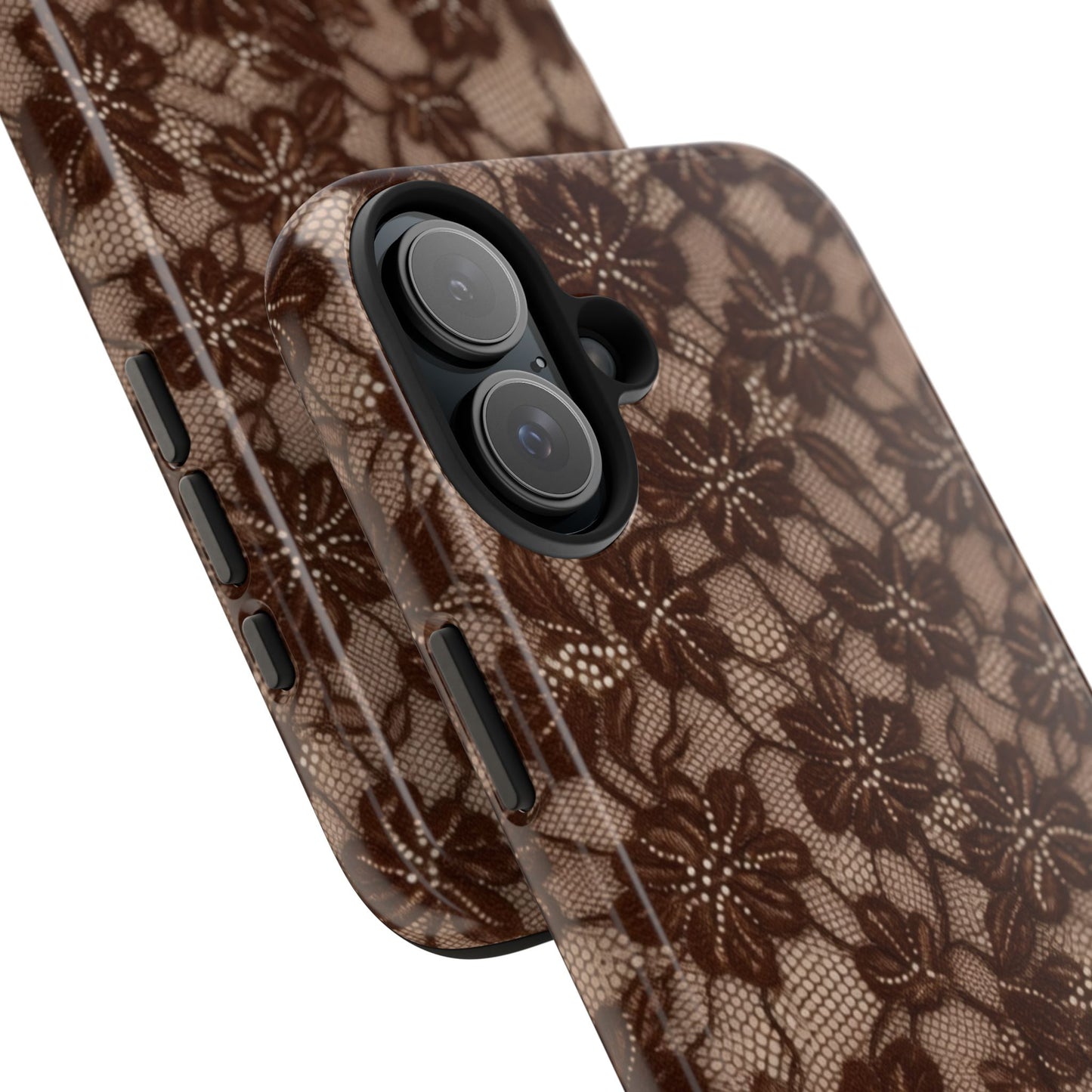 Brown Floral Lace - Protective Phone Case