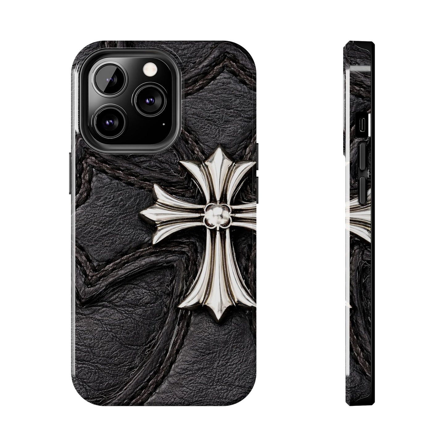 Black Leather Cross - Protective Phone Case