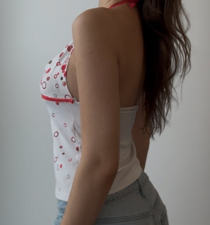 White and Red Polka Dot Halter Top