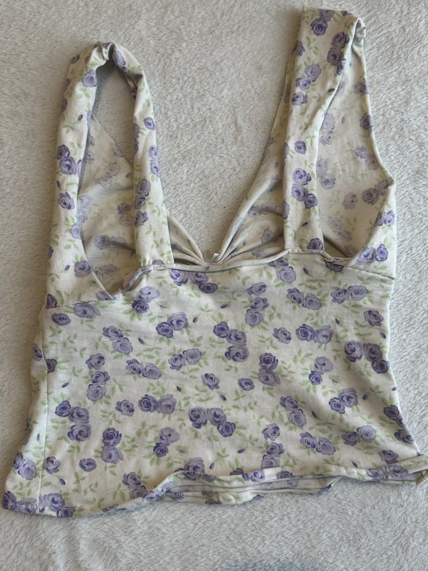 White Floral V-Neck Cami with White Bow