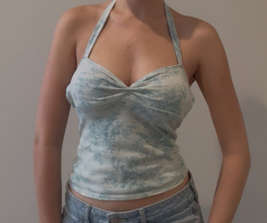 Blue and White Floral Halter Top