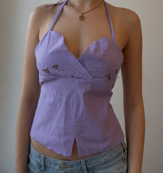 Purple Halter Top with Embroidery and Sequins