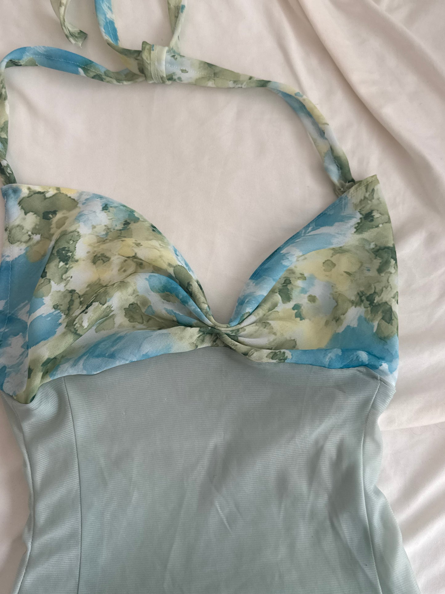 Green and Blue Floral Halter Top