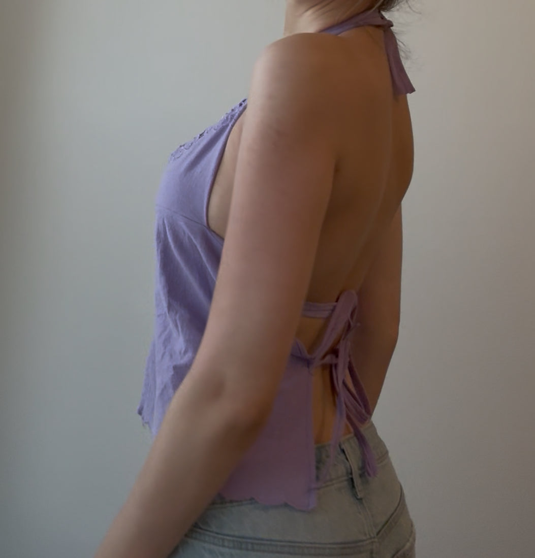Purple Halter Top with Embroidery and Sequins
