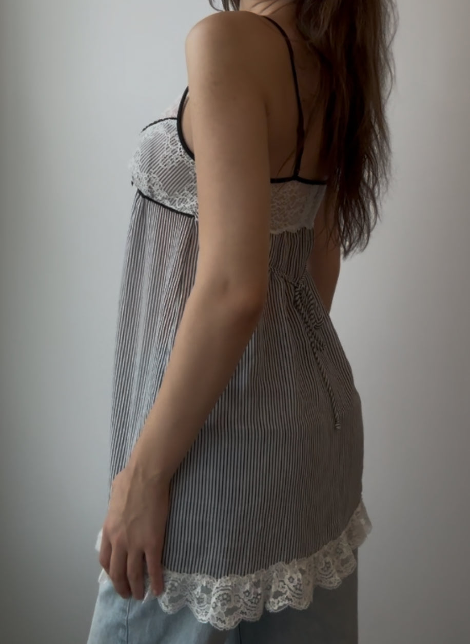 Black and White Striped Top with Lace