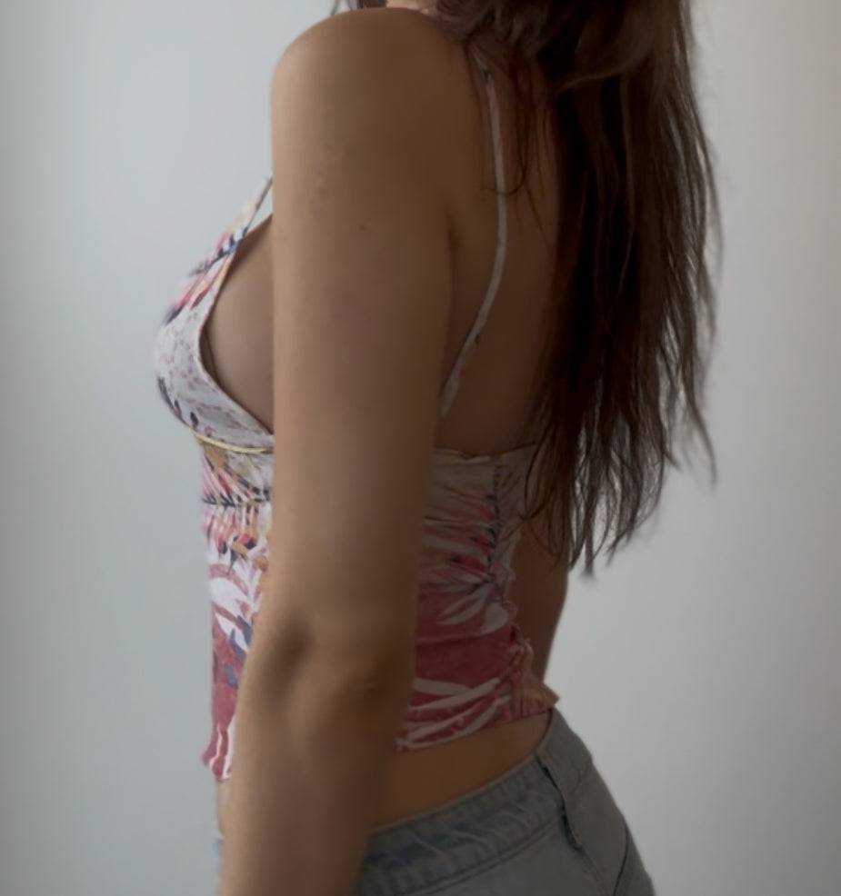 Multicolor Top with Gold Ribbon Waistband