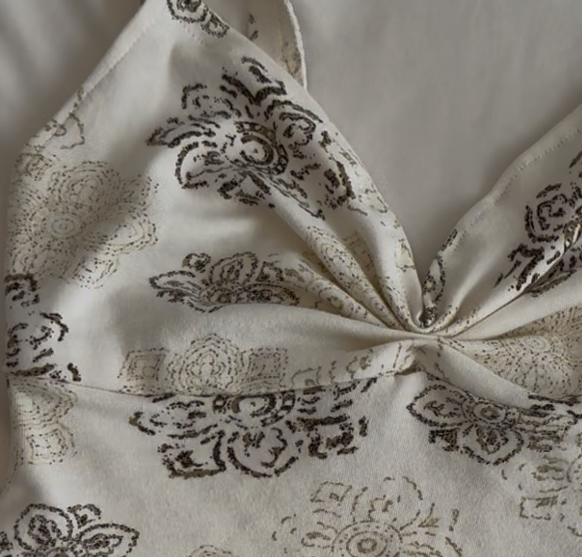 White and Brown Unique Design Top with Ruching