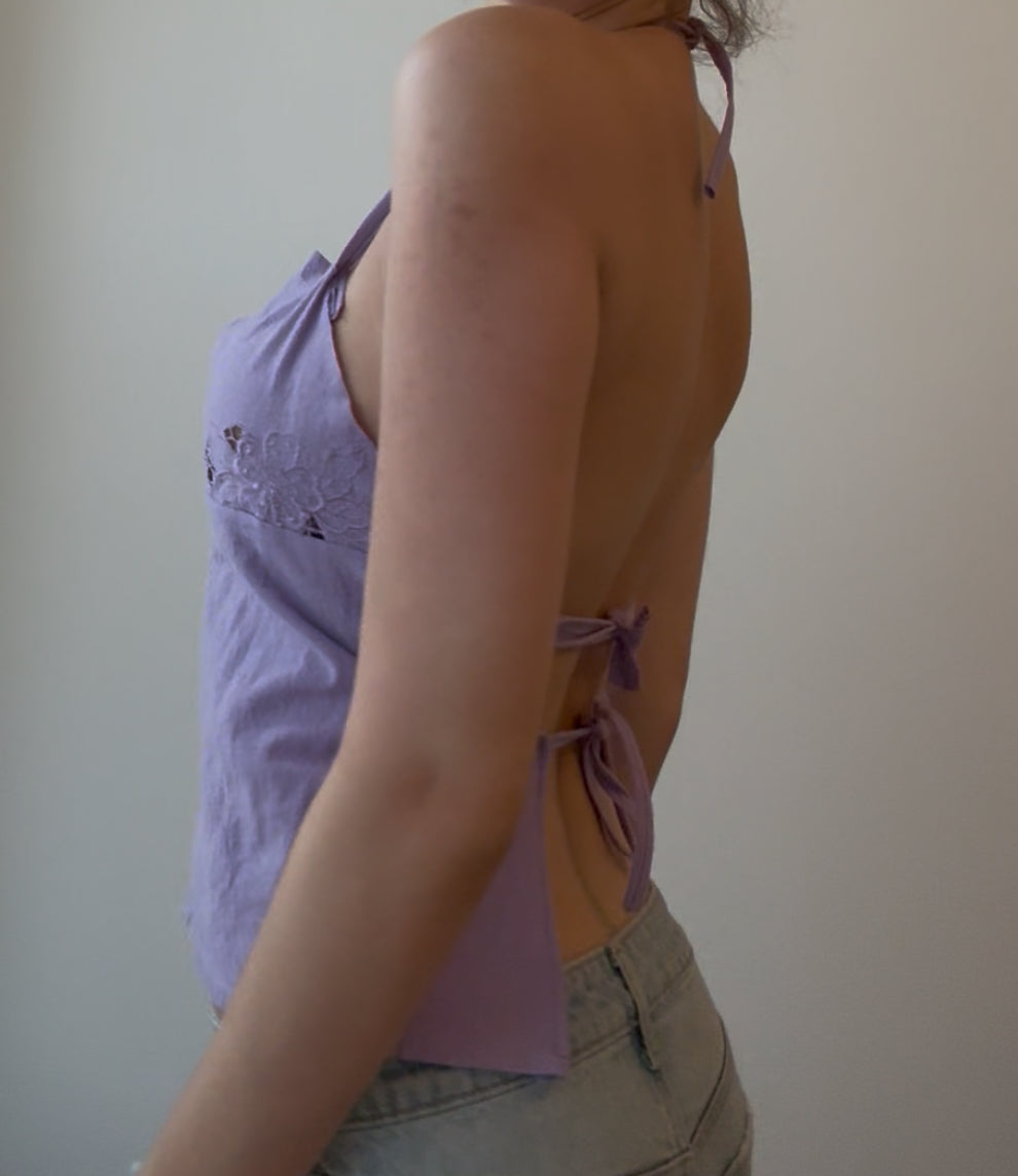 Purple Halter Top with Embroidery and Sequins