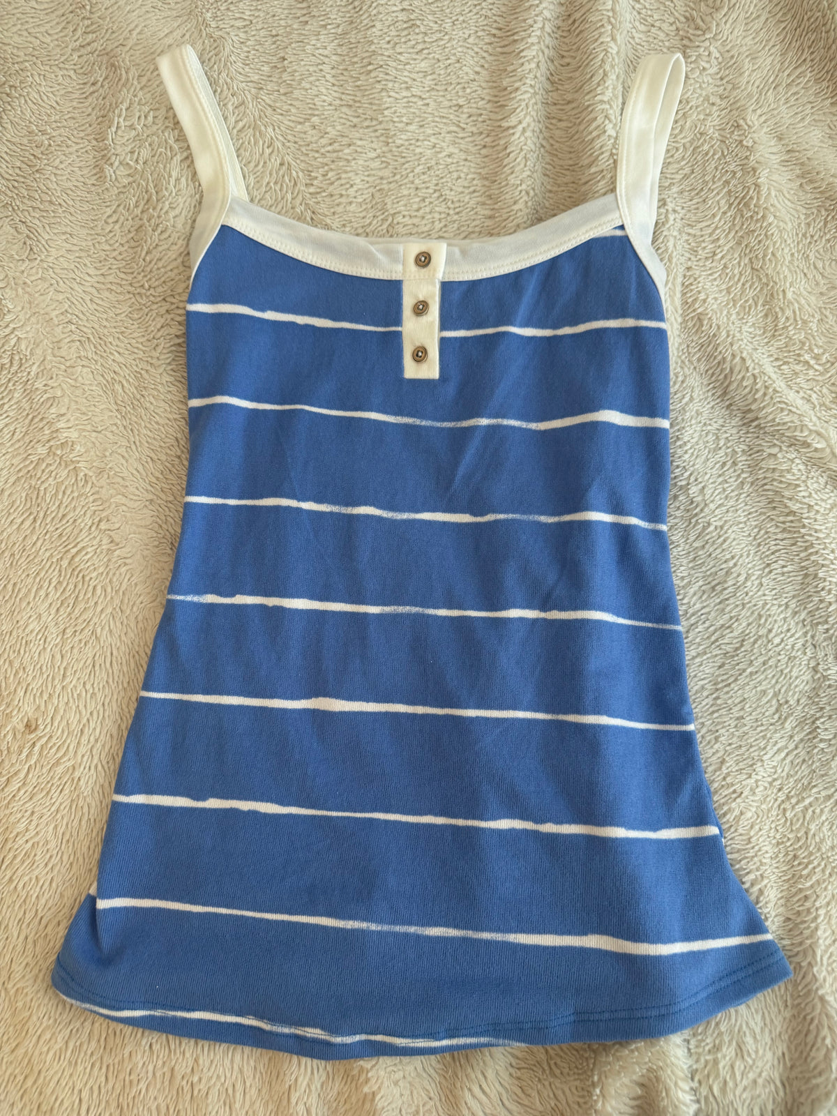 Blue and White Striped Fitted Top