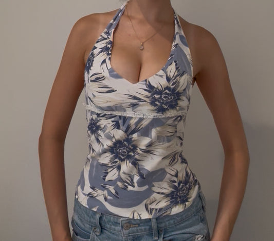 Blue and White Floral Halter Top