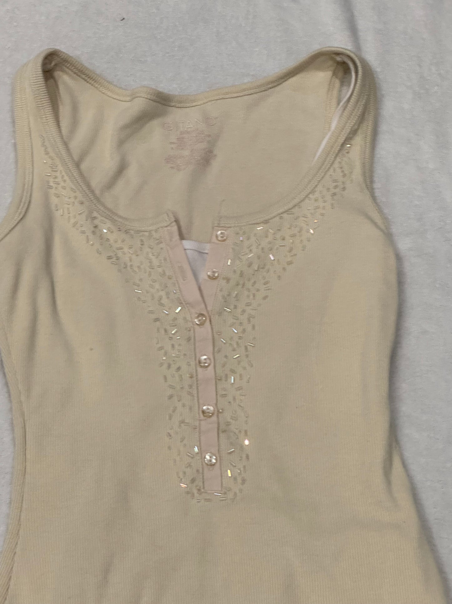 Y2K Beige Top with Buttons and Sequins