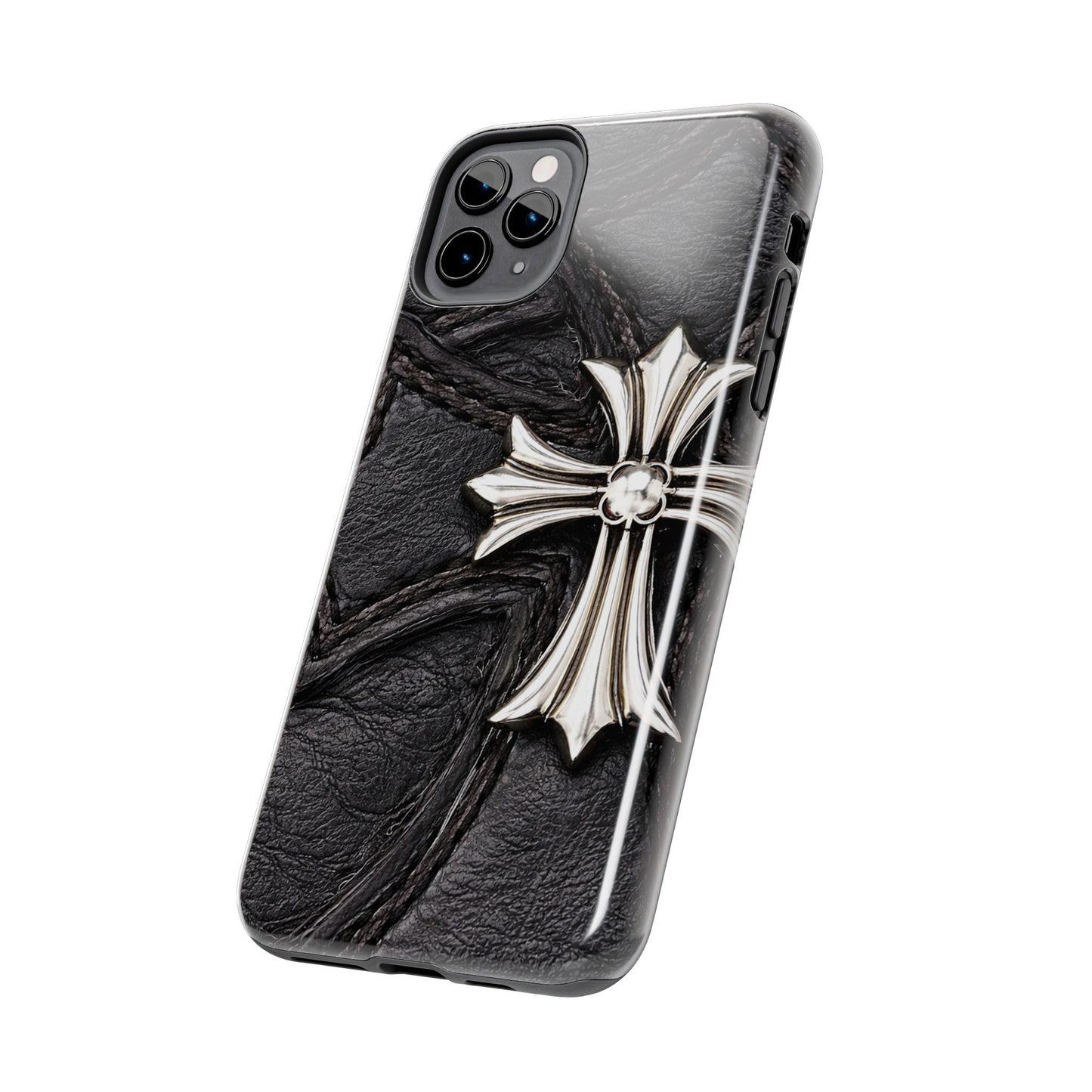 Black Leather Cross - Protective Phone Case
