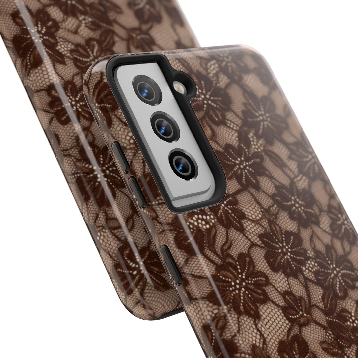 Brown Floral Lace - Protective Phone Case