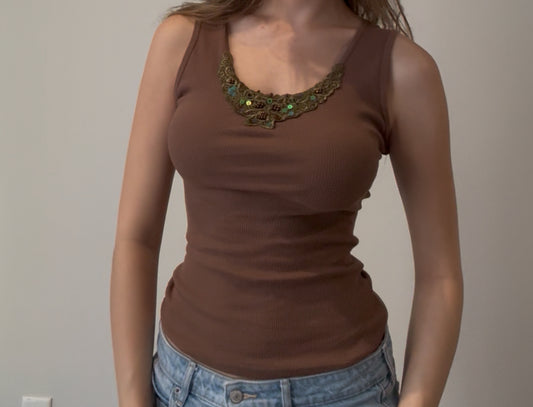 Brown Y2K Top with Sequins