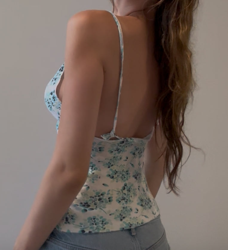 White and Blue Floral Halter and Cami Top