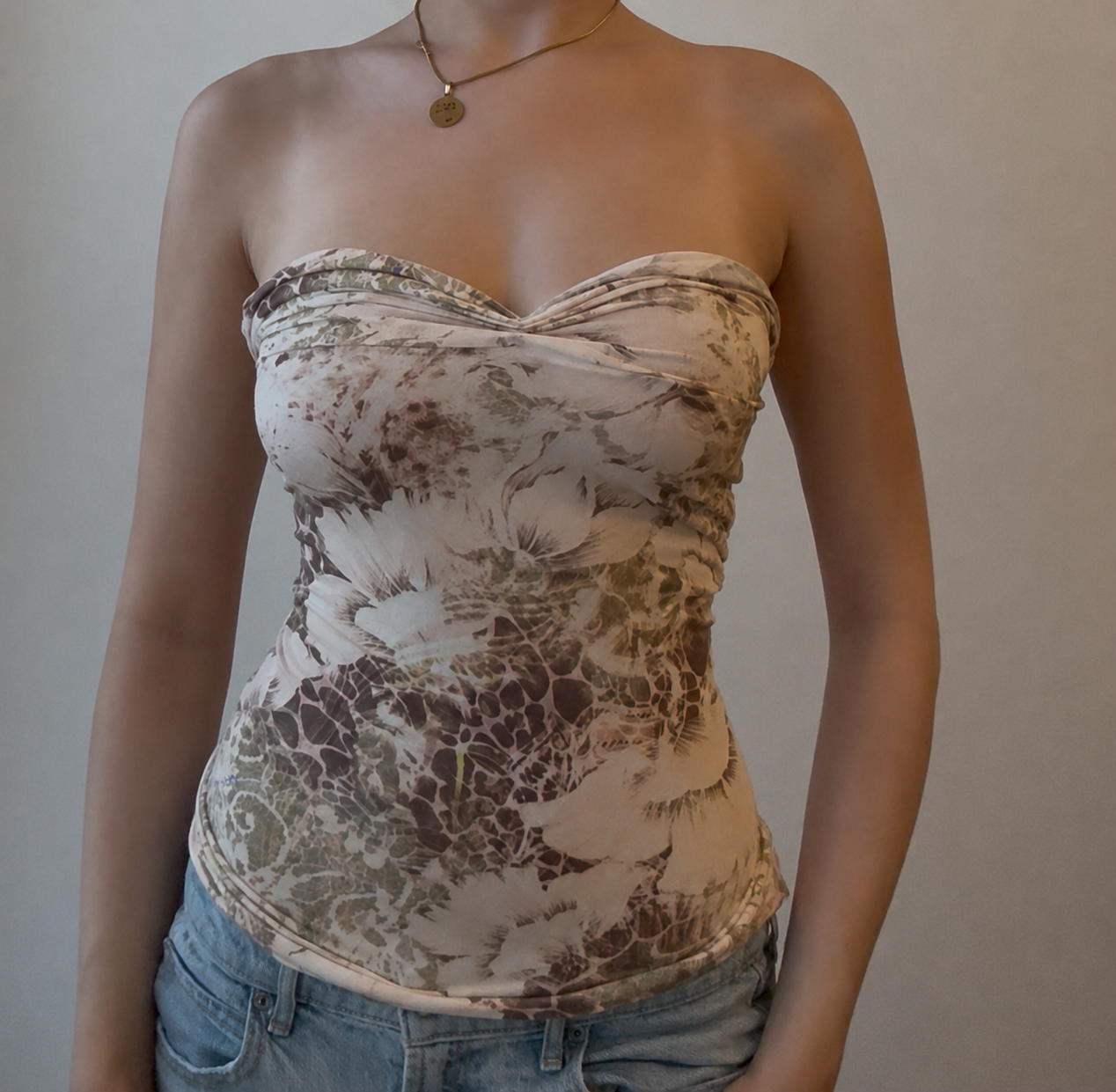 Floral Beige Tube Top