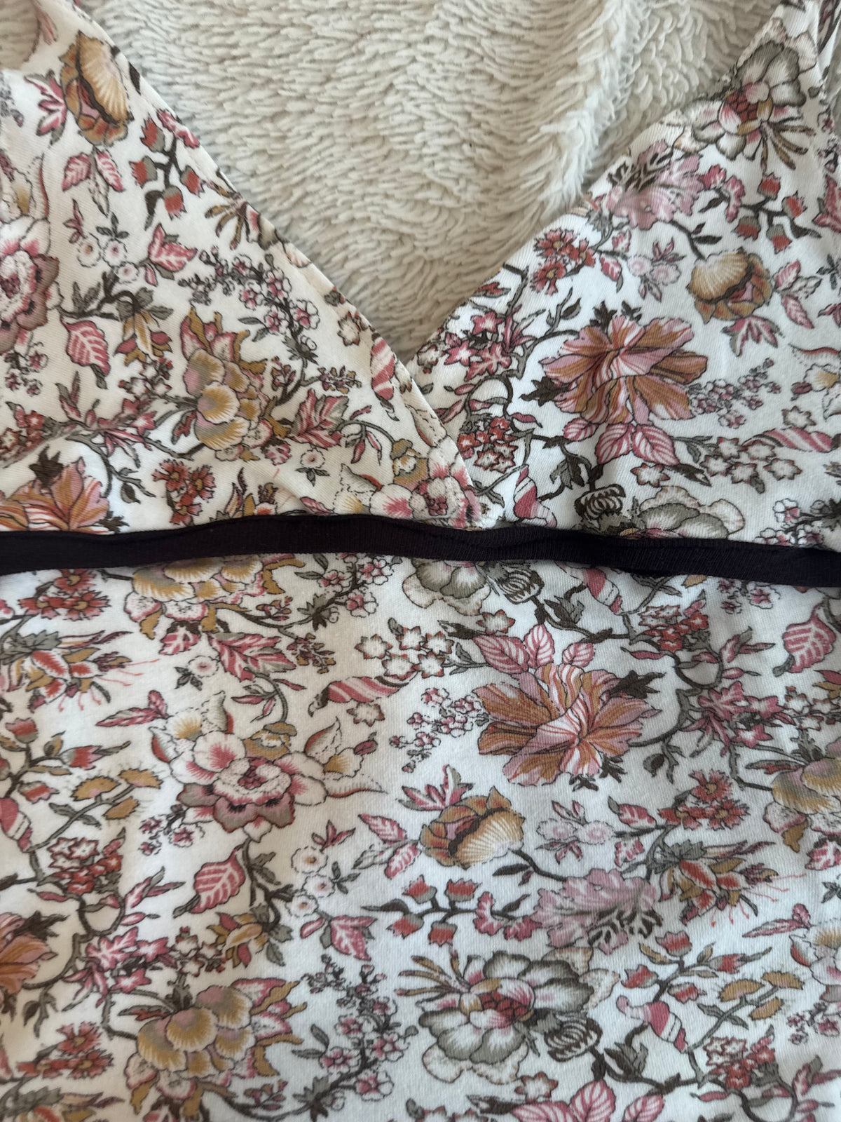 Pink and White Top with Dark Brown Waistband