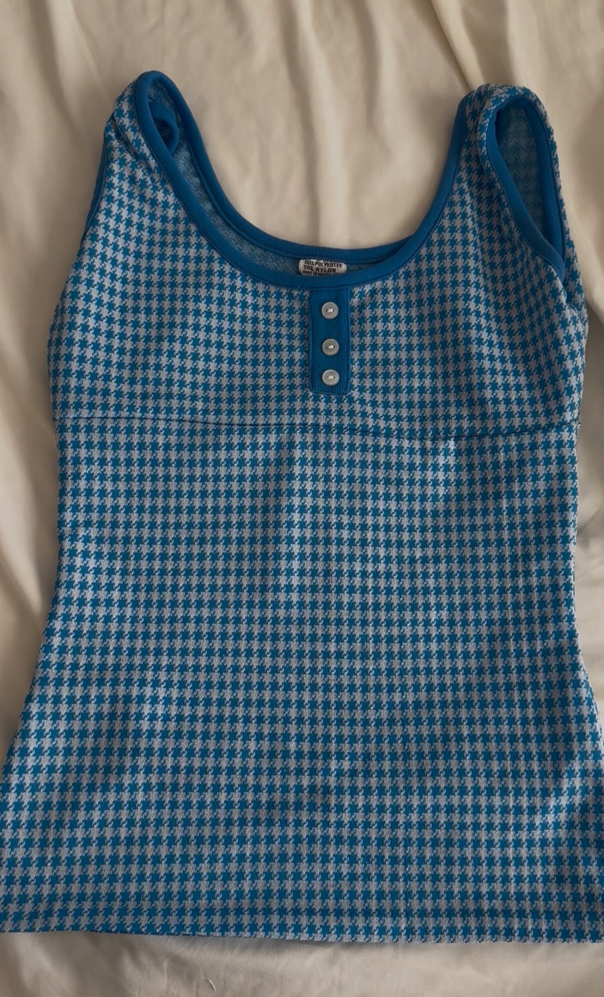 Blue and White Checkered Top with Buttons