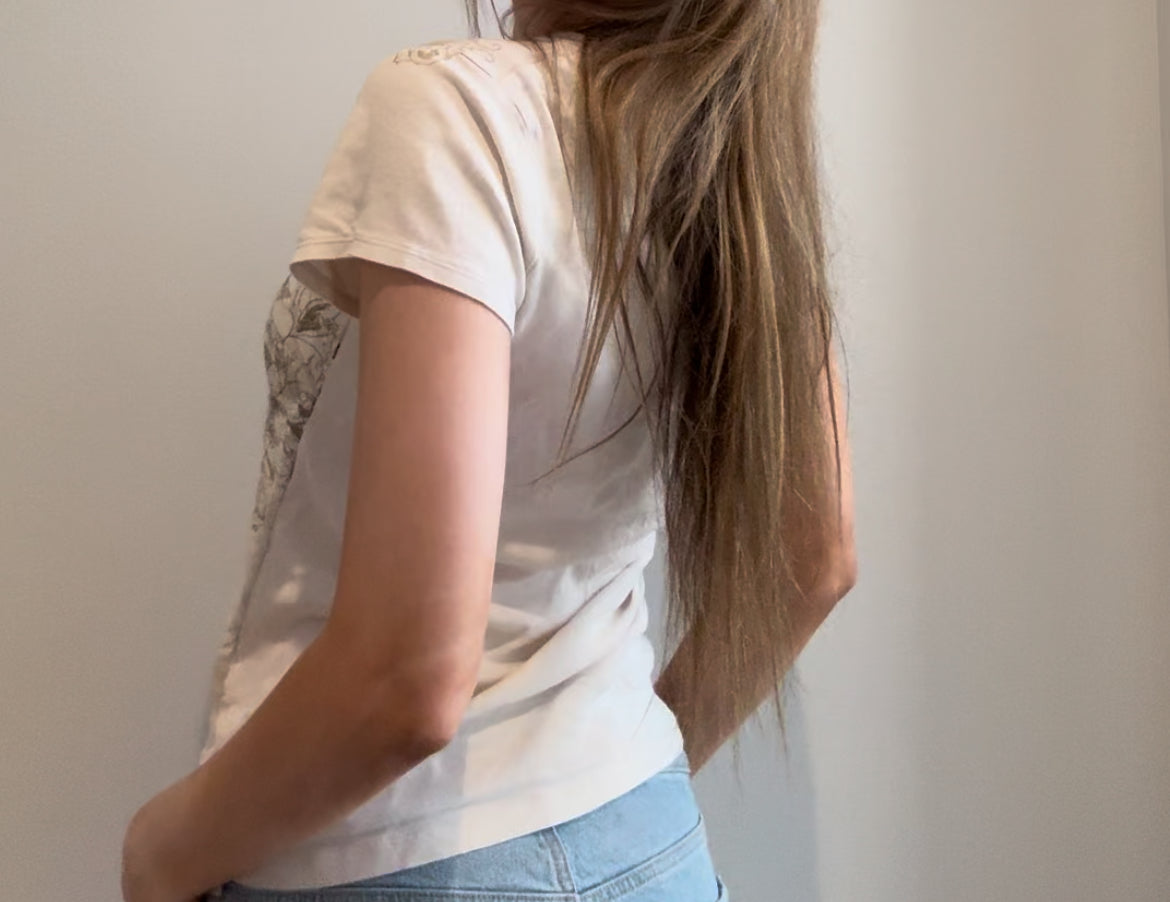 Beige Baby Tee with Floral Graphic