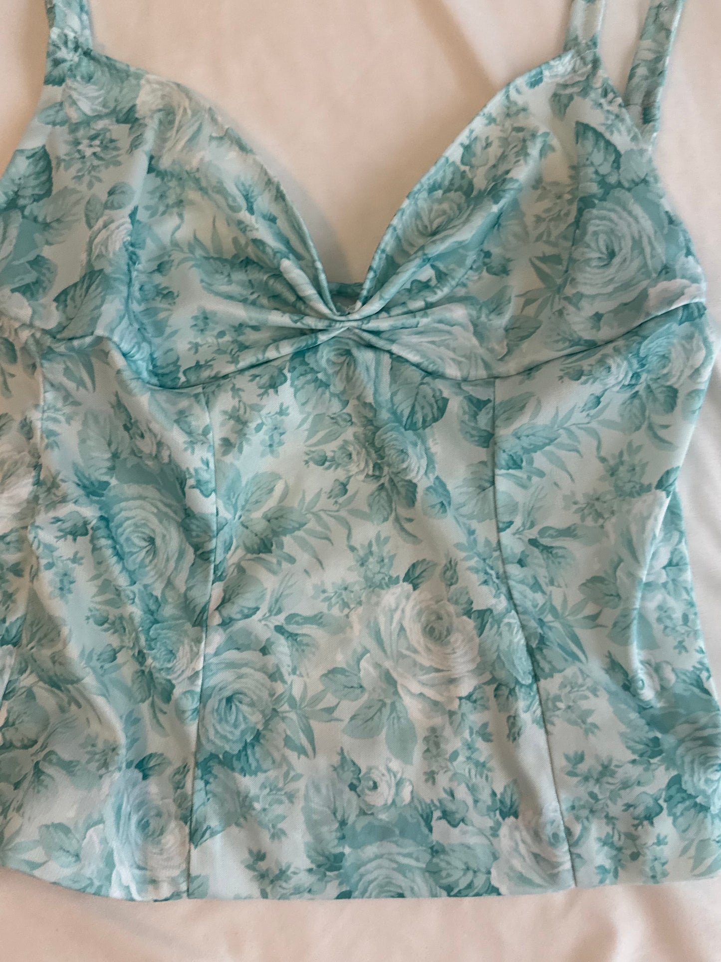 Teal and White Floral Cami