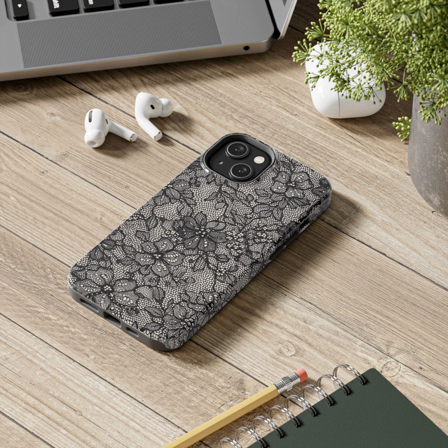 Black Floral Lace - Protective Phone Case
