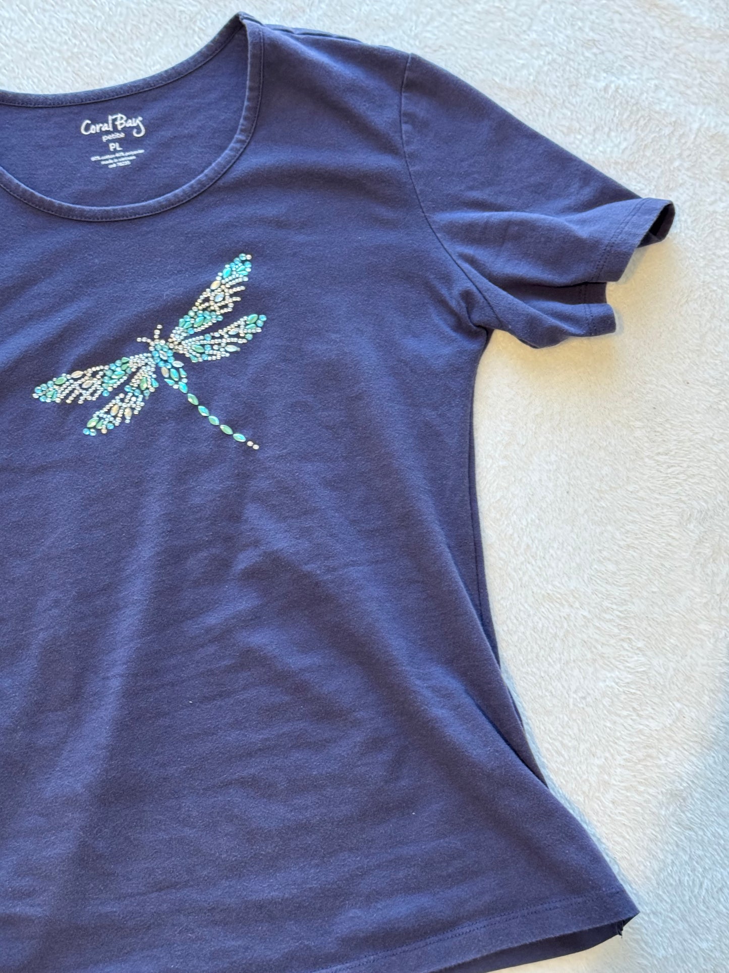 Blue Baby Tee with Dragonfly Rhinestone Design