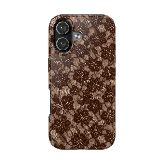 Brown Floral Lace - Protective Phone Case