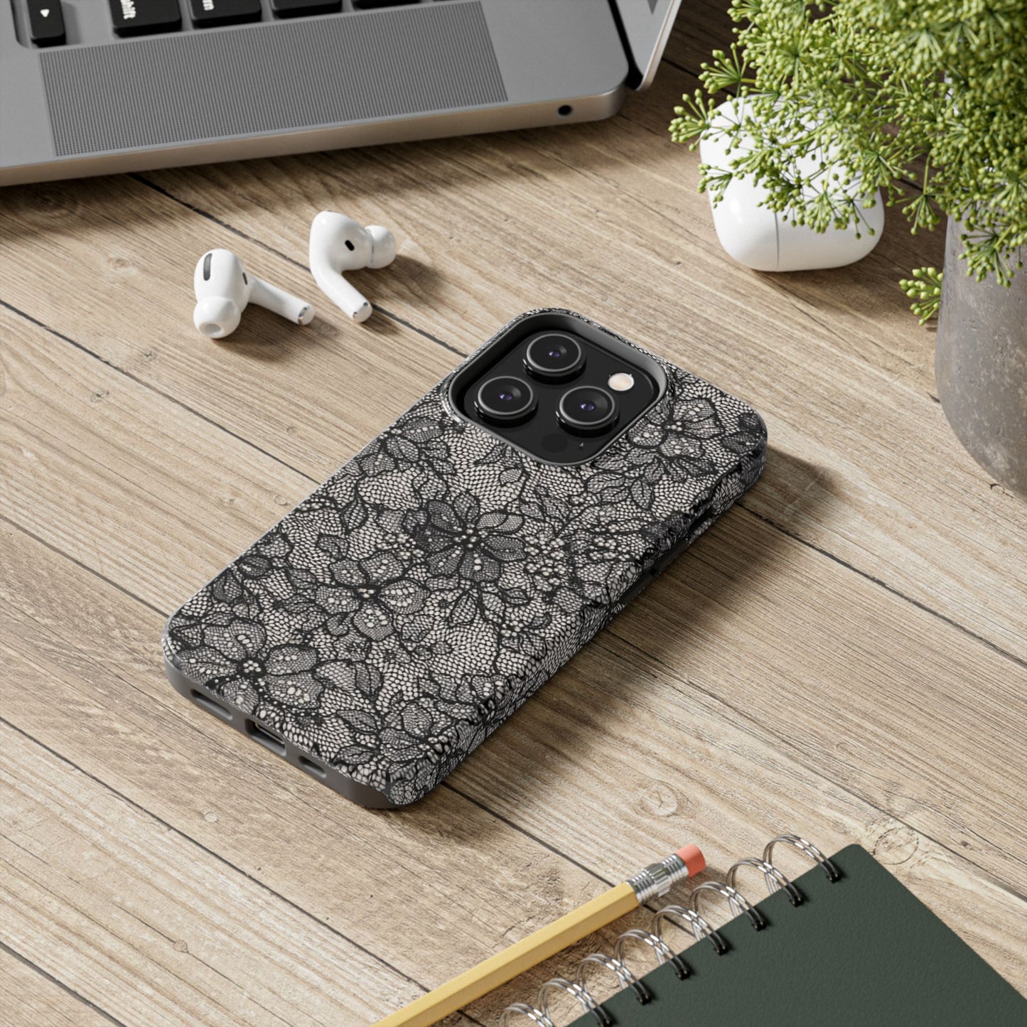 Black Floral Lace - Protective Phone Case