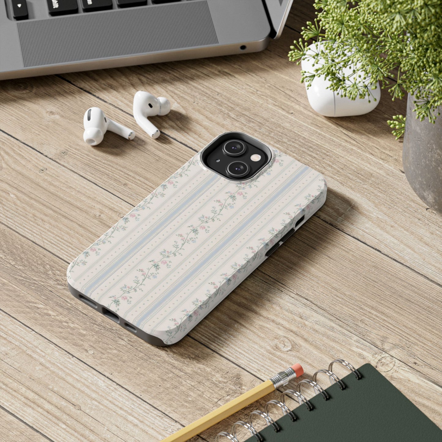 Vintage Floral Stripes - Protective Phone Case