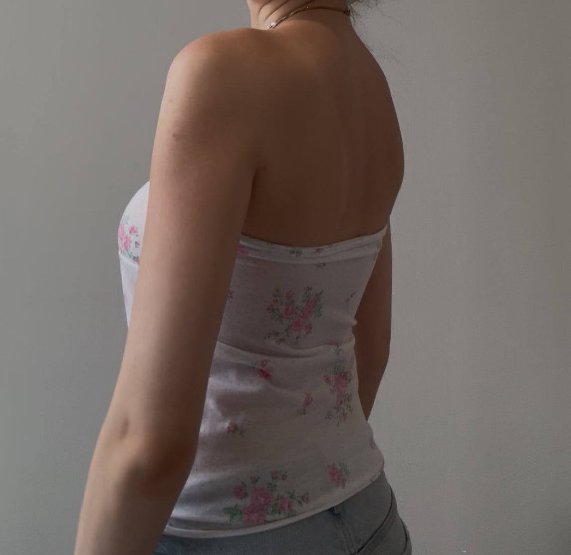 White and Pink Floral Tube Top