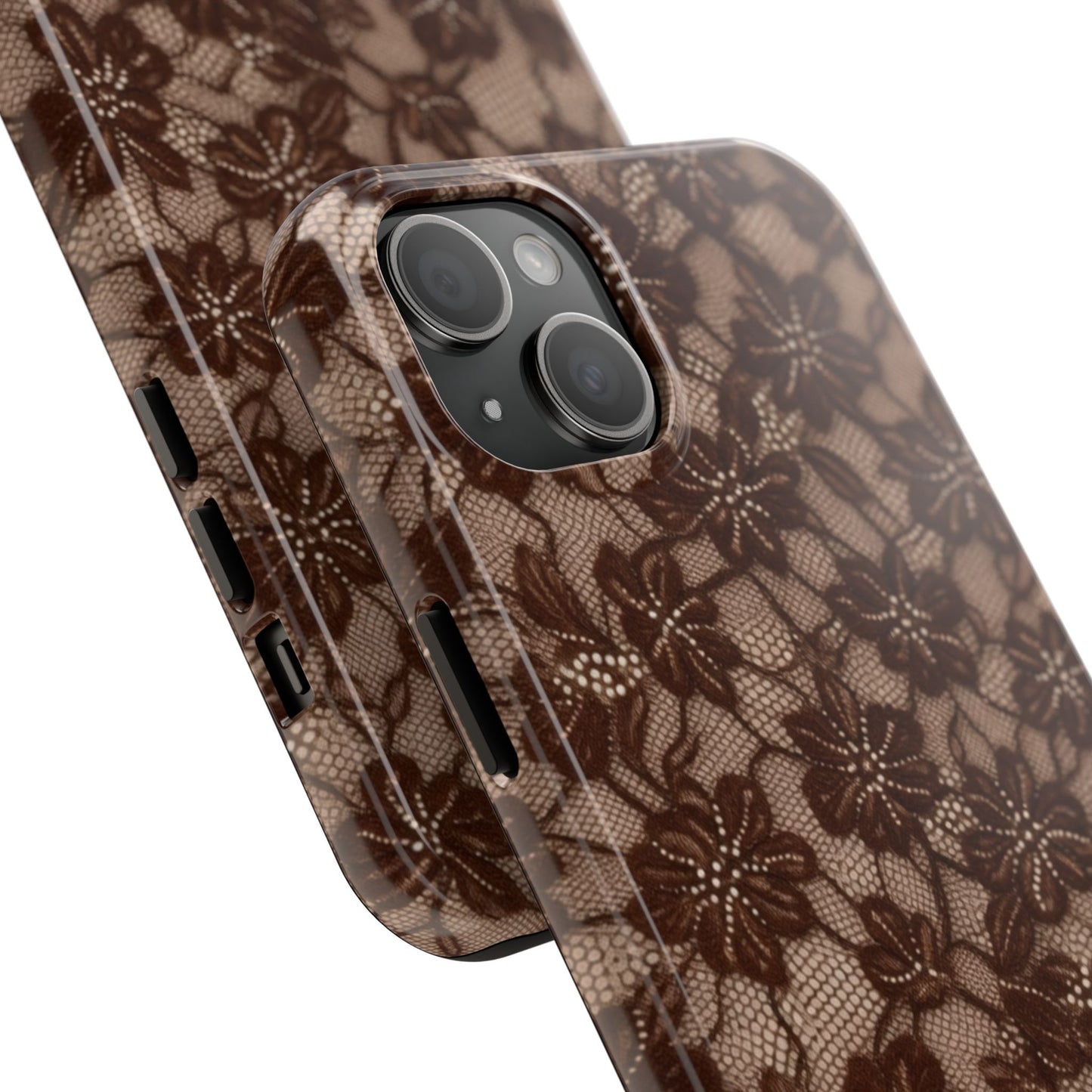 Brown Floral Lace - Protective Phone Case