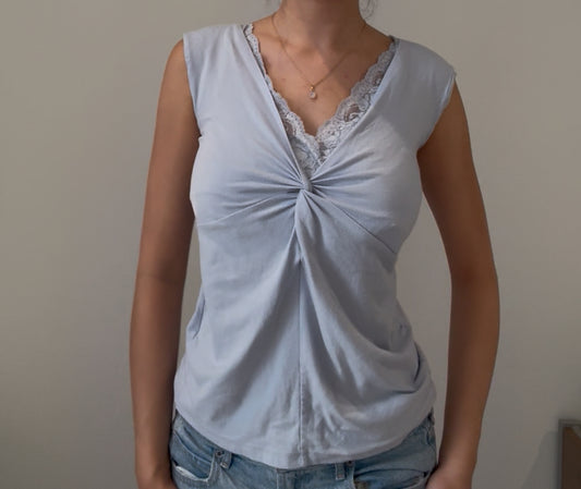 Light Blue Top with Lace and Tie