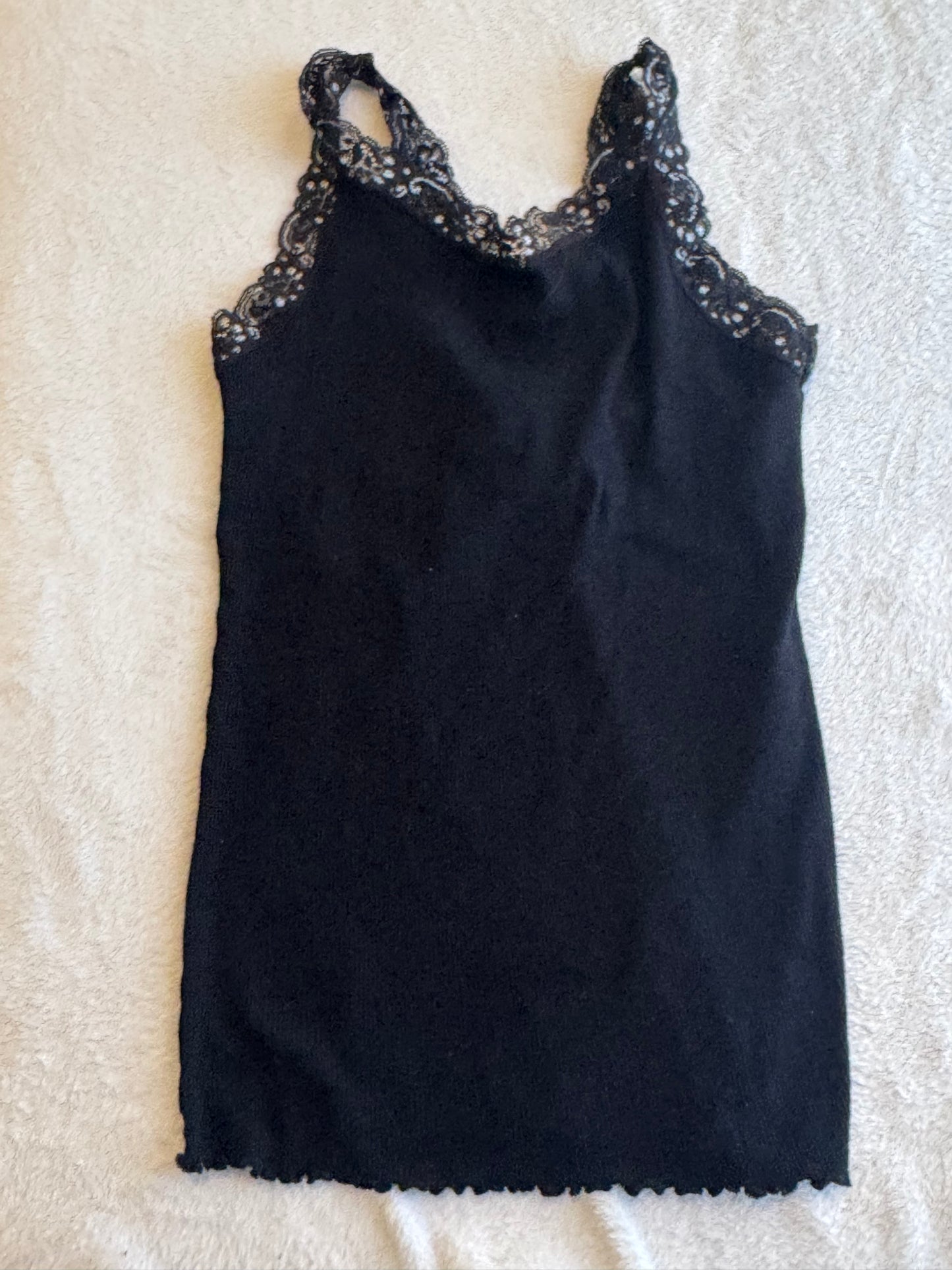 Black Cami Top with Lace and Ruching