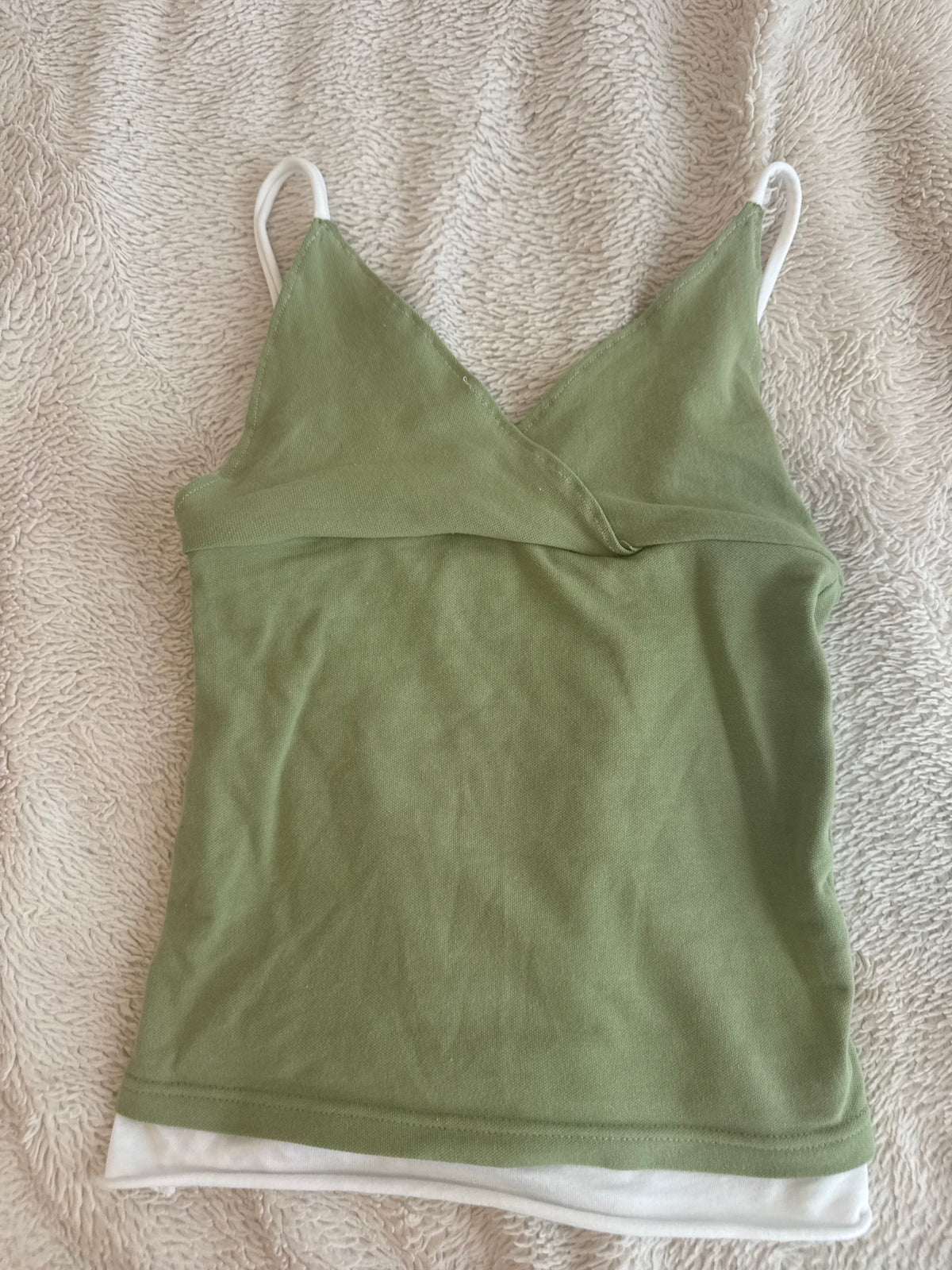 Fitted Green Top with White Straps and Waistband