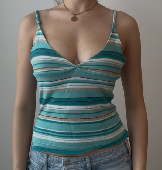 Blue Multicolor Striped Top